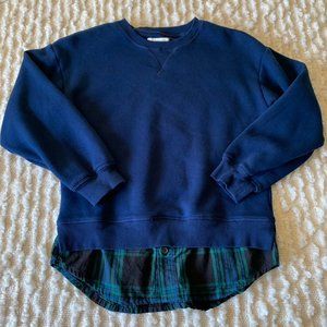 FREE ASSEMBLY GIRLS LARGE 10/12 SWEATSHIRT FAUX SHIRT PLAID BLUE GREEN BLACK